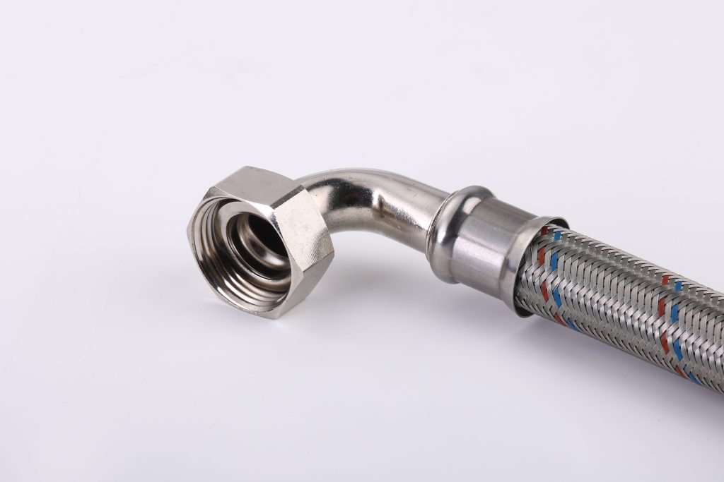 Flexible hose F12F12 with ellbow with red and blue nylon1